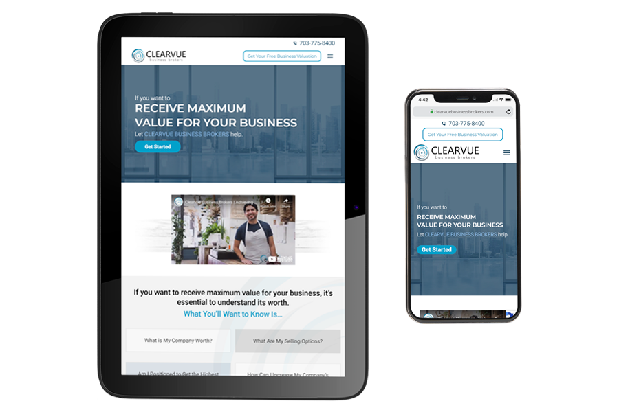 Clearvue Business Brokers tablet and mobile view