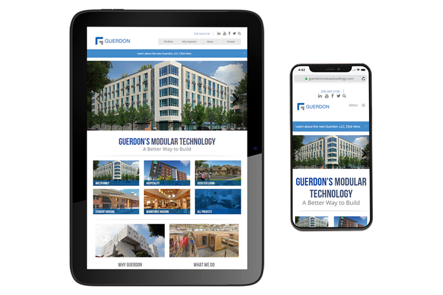 Guerdon Modular Buildings website tablet and mobile view